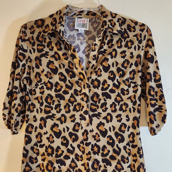 Tan/Browns Very Vollbrach SS Leopard Print Shirt Dress XS - Picture 2 of 15